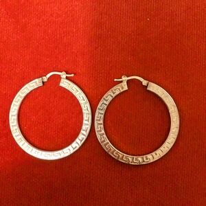 Vintage Elegant 925 Silver Greek Key Hoop Earrings